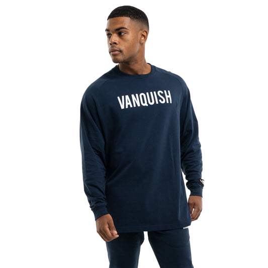 VANQUISH FITNESS Tシャツ オーバーサイズ ウォームアップ / ネイビー 1枚目の画像